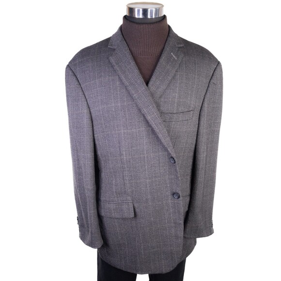 Pronto Uomo Men's Sport Coat Blazer Jacket Two Button Plaid Brown Wool 50R EUC - Picture 2 of 13